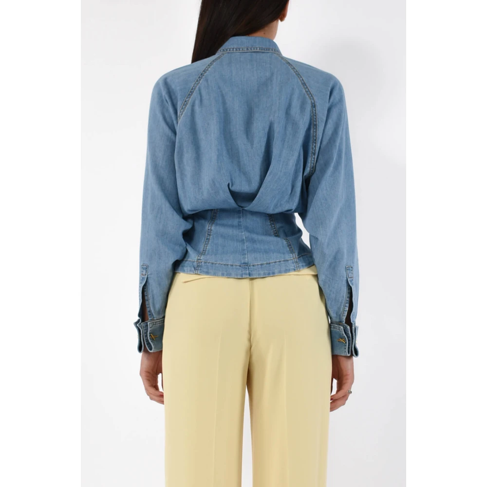 Elisabetta Franchi Denim blouse met peplum Blue Dames