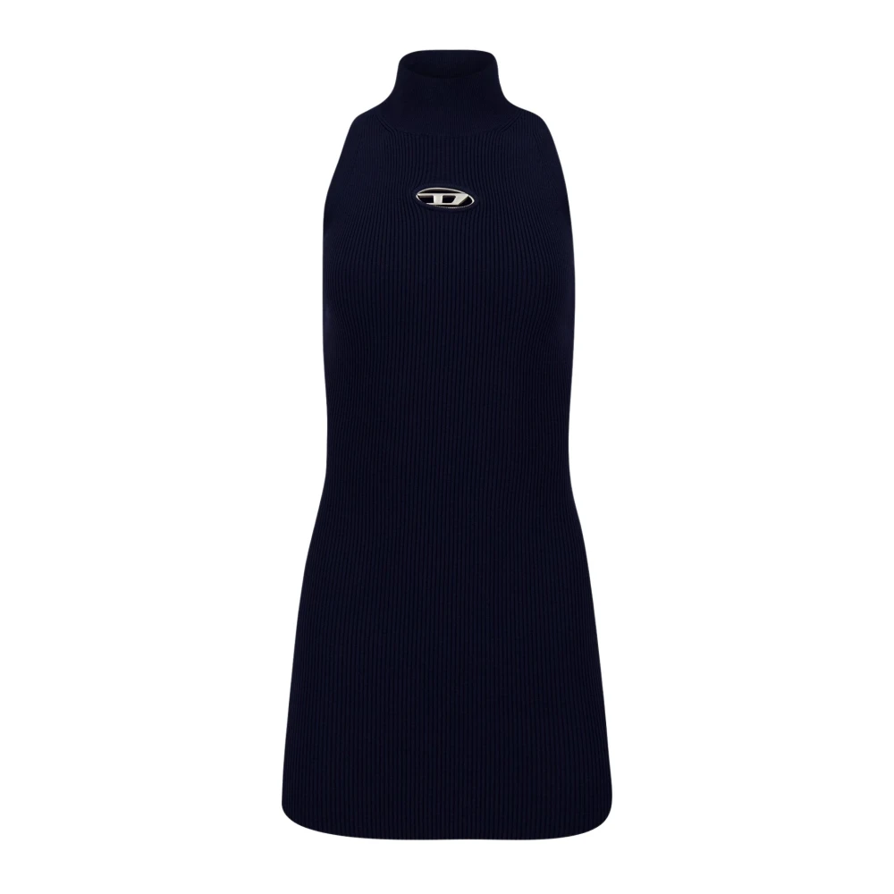 Diesel Blauwe Geribbelde Mouwloze Jurk Blue Dames