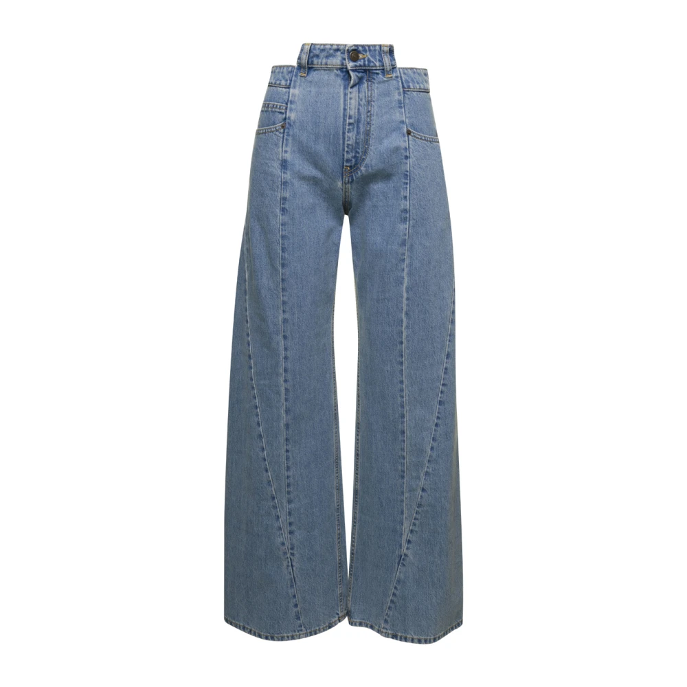 Maison Margiela Women's Blue Asymmetric Five-Pocket Denim Jeans - Wide Jeans - S - Jeans