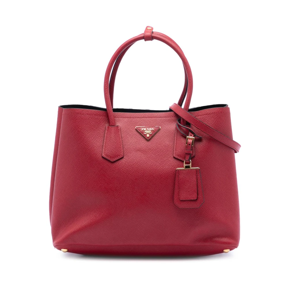 Prada Vintage Women's Red Pre-Owned Structu Leather Tote Bag