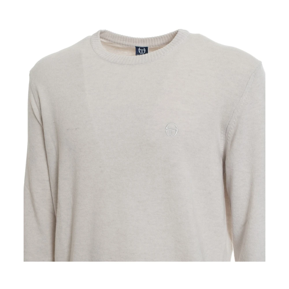 Sergio Tacchini Wollen Ronde Hals Sweater met Geribbelde Boorden en Zichtbaar Logo White Heren
