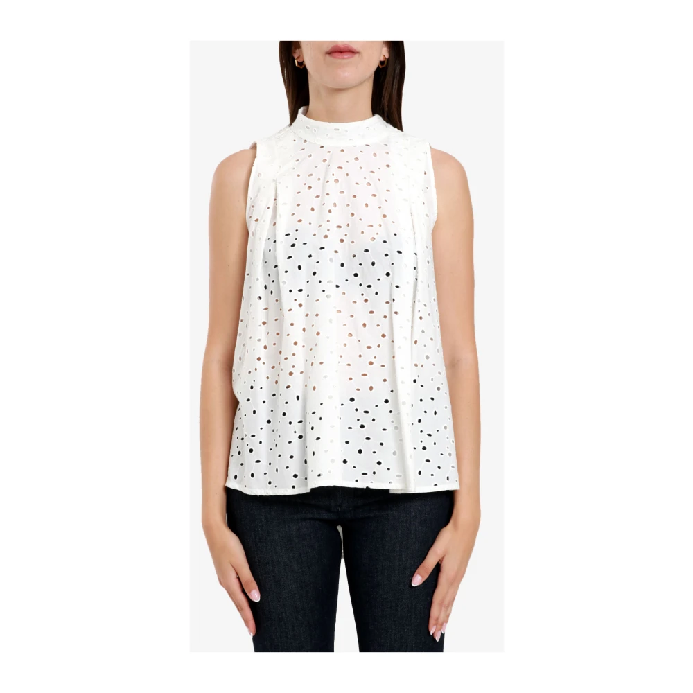 Semicouture Witte Kraag Mouwloze Asymmetrische Zoom Top White Dames