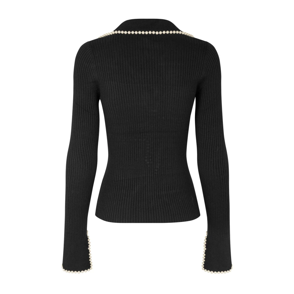 Cras Gebreide blouse met pareldetails Black Dames