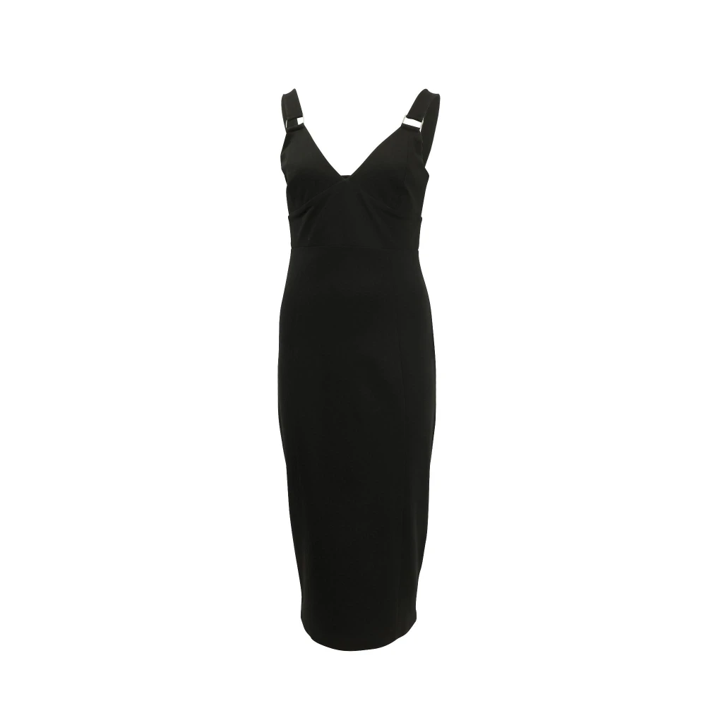 Michael Kors Zwarte Viscose Mouwloze Jurk met Gespband Black Dames