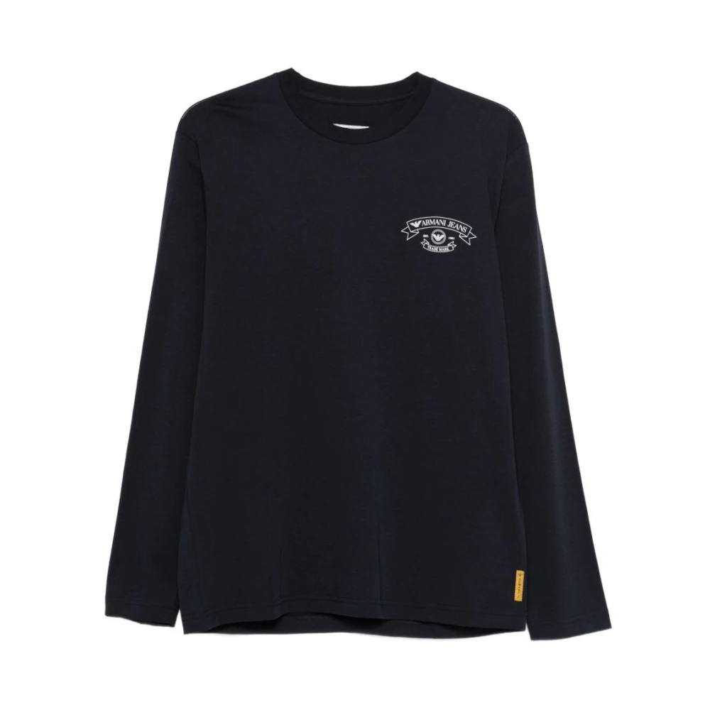 Emporio Armani Mannelijk Blauw Tops Heren, 3XL, T-Shirt Met Ronde Hals En Logo-Detail