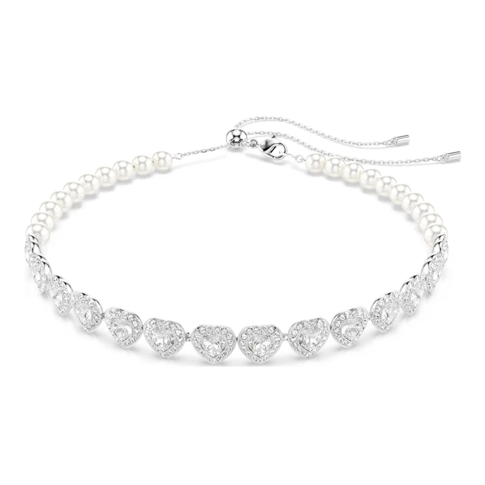 Swarovski Donna Grigio Collana Regolabile Con Cristalli E Perle