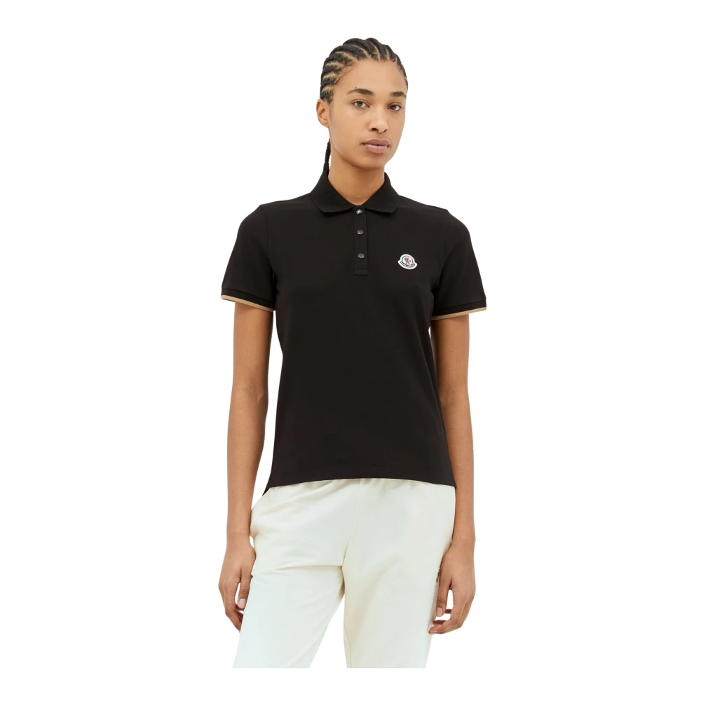 Moncler Klassieke Logo Patch Polo Shirt Black Dames
