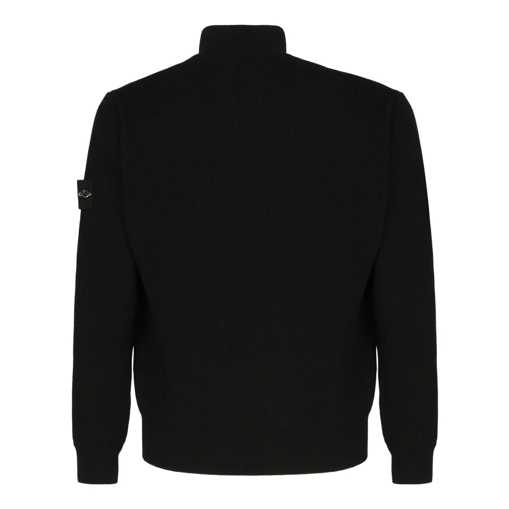 Stone Island Zwarte Geribbelde Hoge Hals Trui Black Heren
