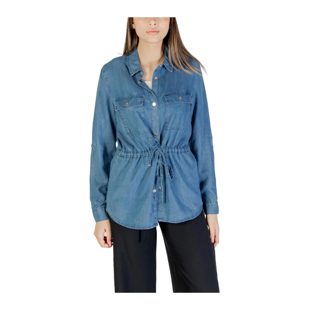 Only Women's Blue Shirts,, Denim Shirt With Drawstring Waist Medium