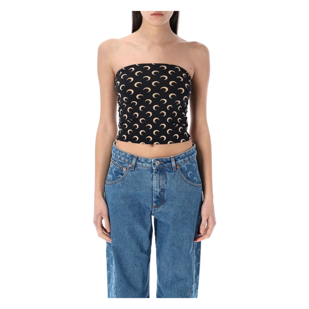Marine Serre Maan Allover Bustier Top Black Dames