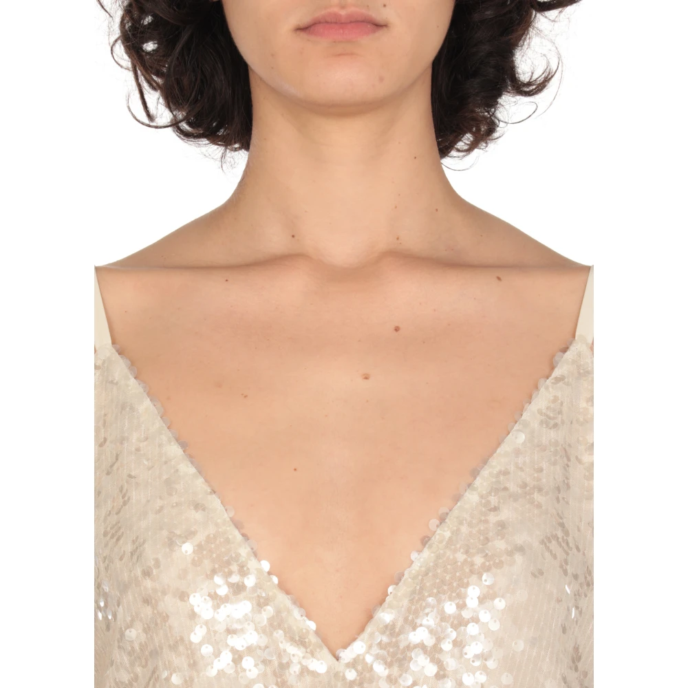 Philosophy di Lorenzo Serafini Ivoor Paillet V-Hals Jurk Beige Dames