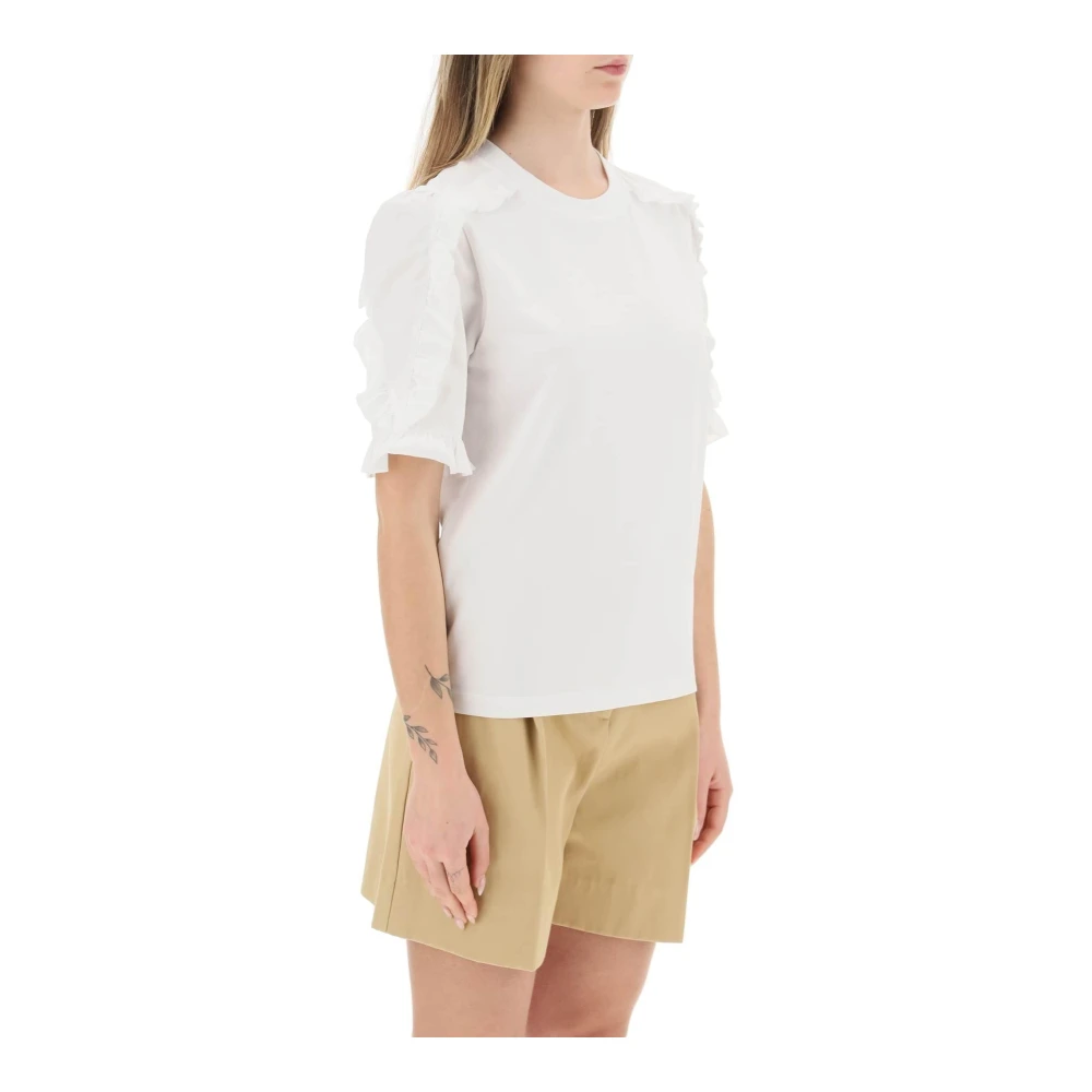 See by Chloé T-shirt met gerimpelde poplin mouwen White Dames