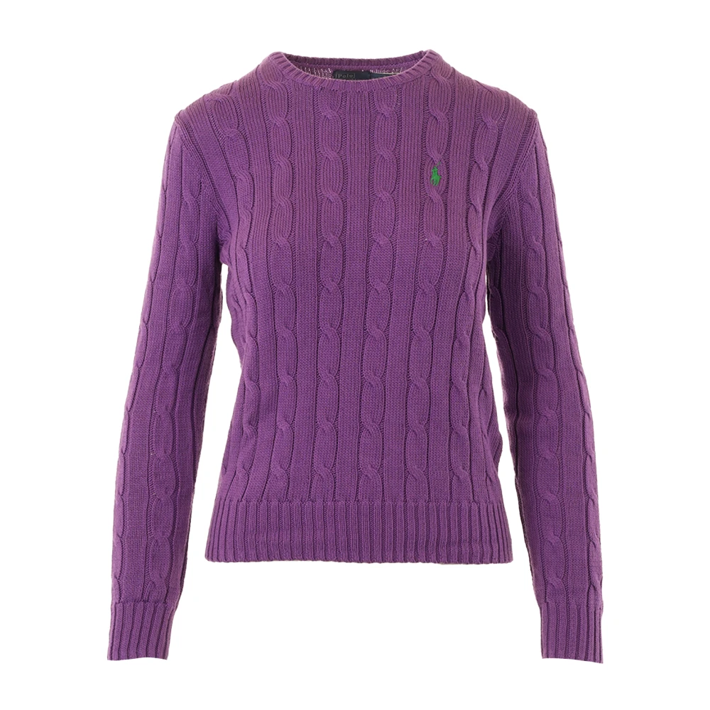Polo Ralph Lauren Women's Purple Round-Neck Knitwear, M, Julianna Long Sleeve Pullover