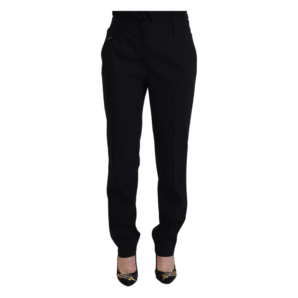 Dolce & Gabbana Women's Black Elegant Wool-Silk Blend Trousers - Slim-Fit Trousers - S - Trousers