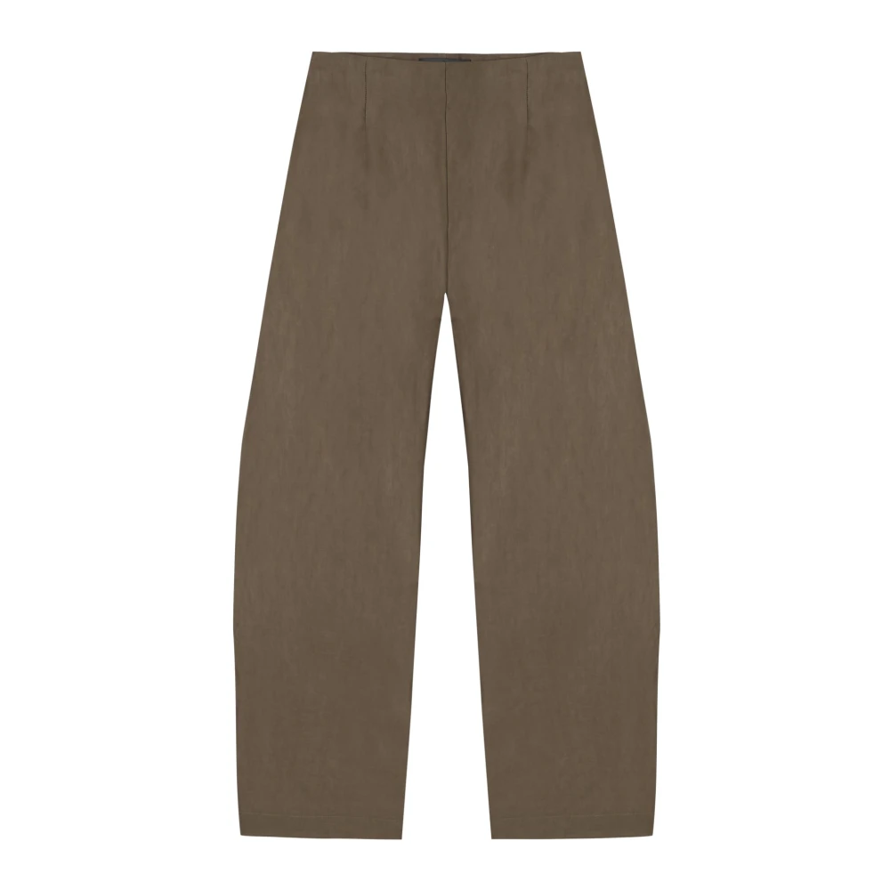 Cortana Women's Brown Tapered Trousers, Xs, High-Waist Satin-Finish Trousers