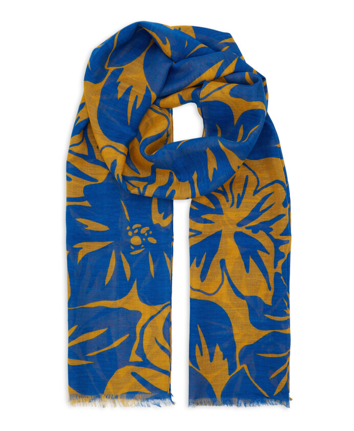 echarpe-unisexe-jaune-en-coton-et-lin-avec-motif-floral