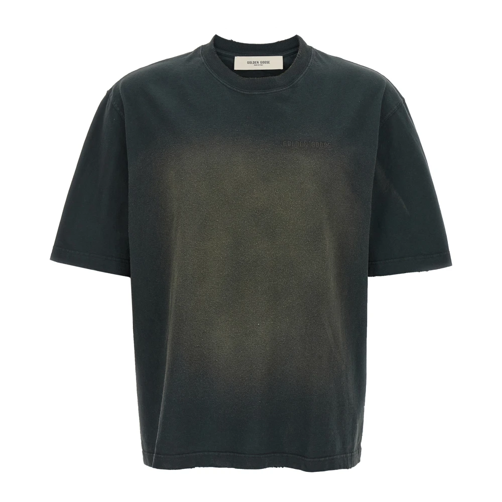 Golden Goose Men's Black/Golden T-Shirt In Cotton Jersey With Embroidered Logo