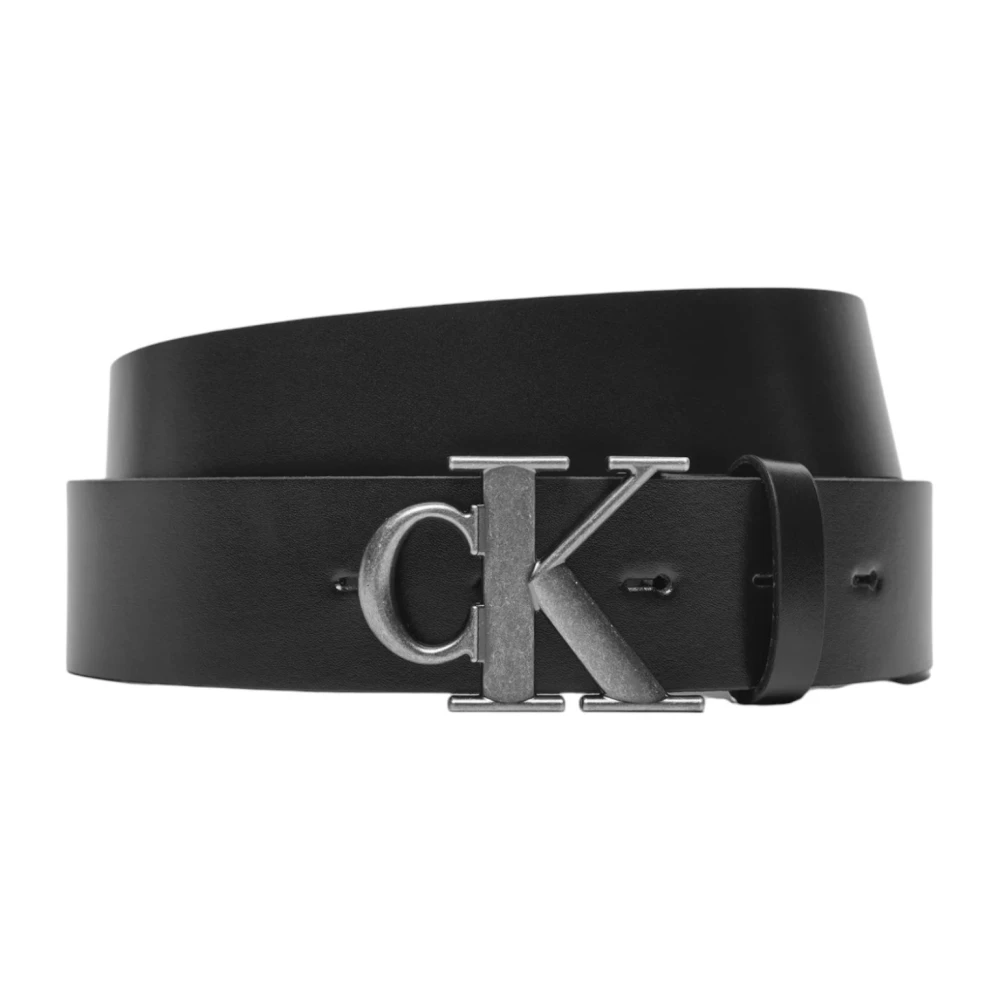 Calvin Klein Jeans Zwarte Leren Riem met Gespsluiting Black Heren