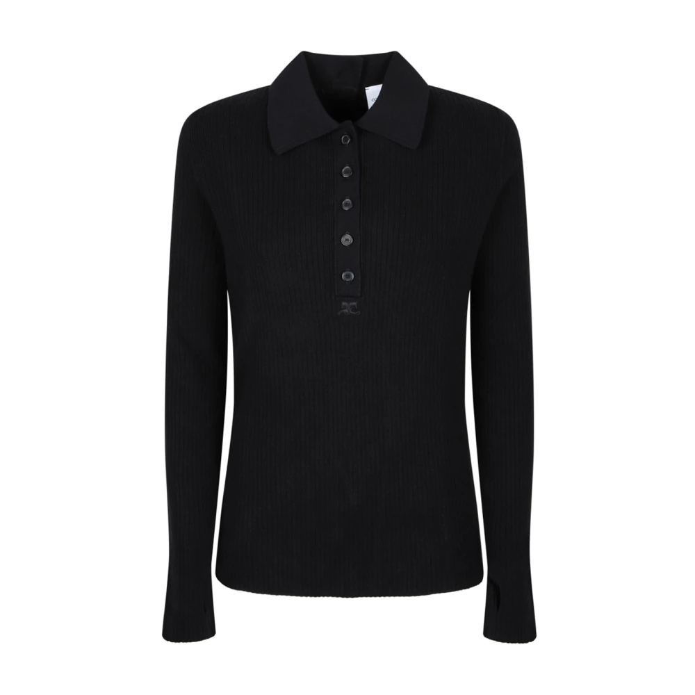 Courrèges Zwarte Wollen Polo Multi Knopen Black Dames