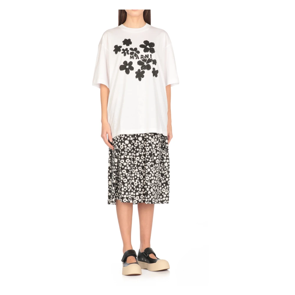Marni Witte Katoenen T-shirt Ronde Hals Korte Mouwen White Dames