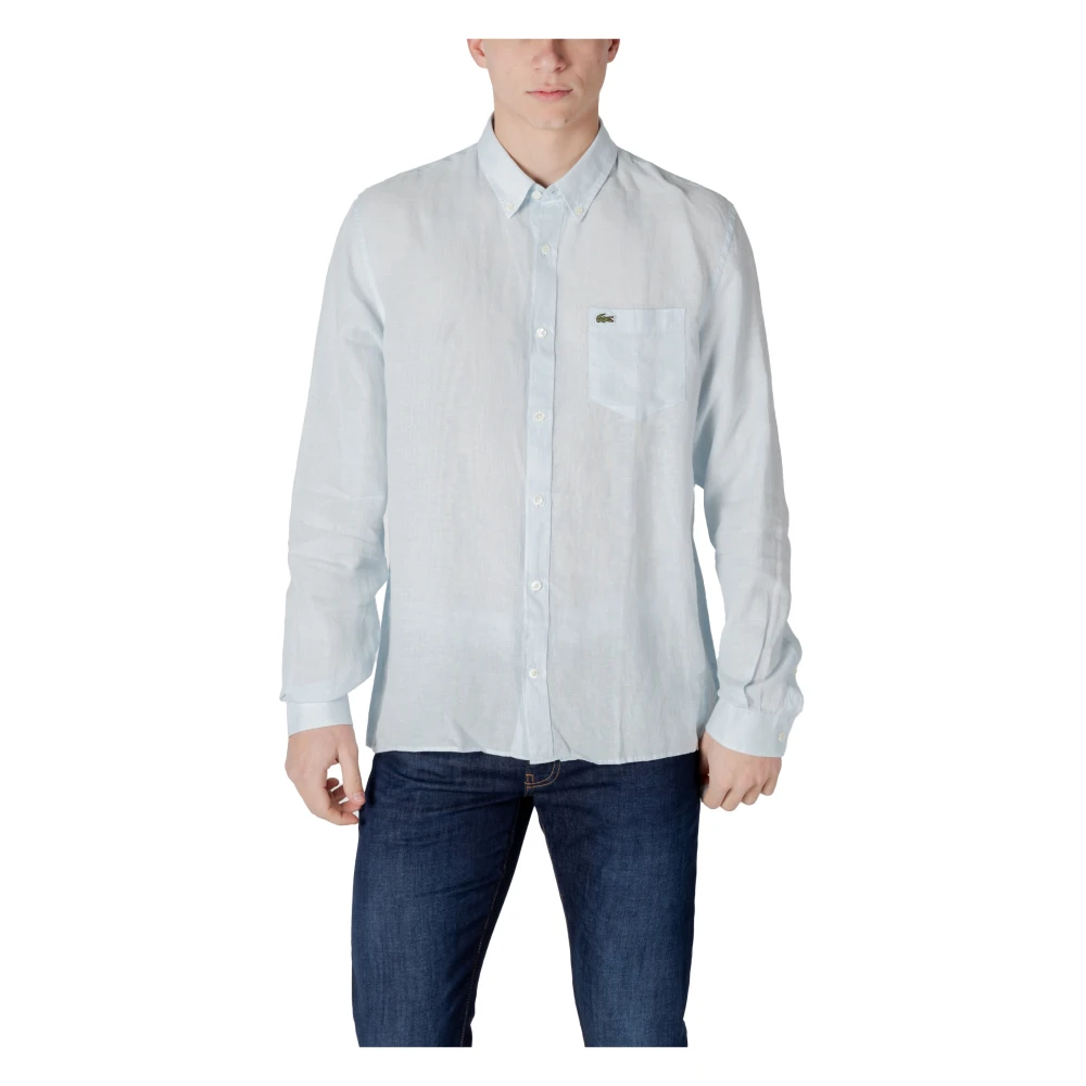 Lacoste Men's Blue Casual Shirts, 2XL, Linen Long Sleeve Shirt