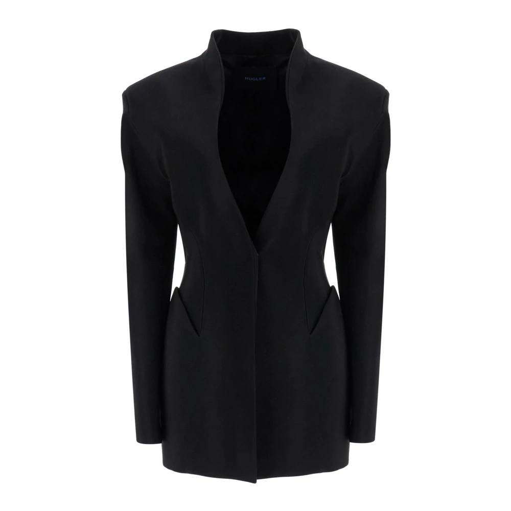 Mugler Elegante V-hals Zwarte Jas Black Dames