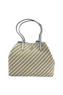 Elegant Vit Shopper Väska med Guld Detaljer