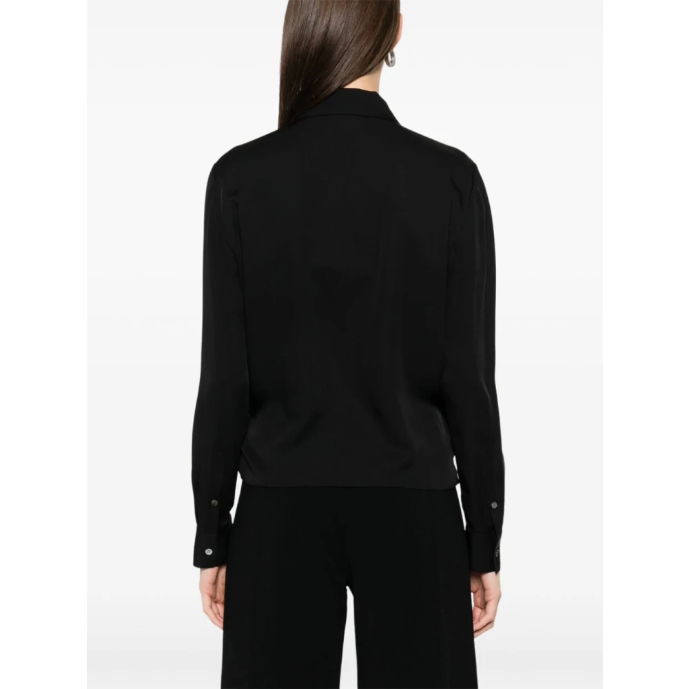 Theory Zwart Zijden Crossover Hals Shirt Black Dames