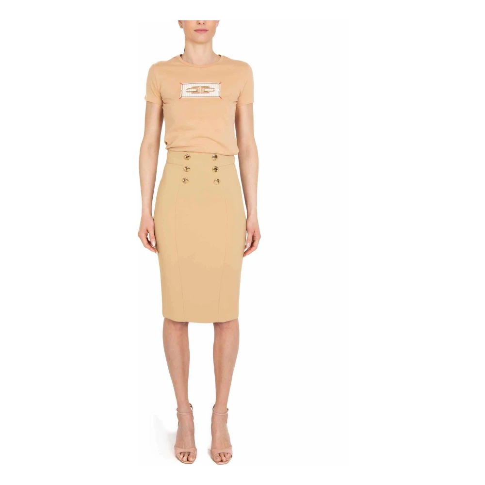 Elisabetta Franchi Hoge taille stretch crêpe midi rok kameel Brown Dames