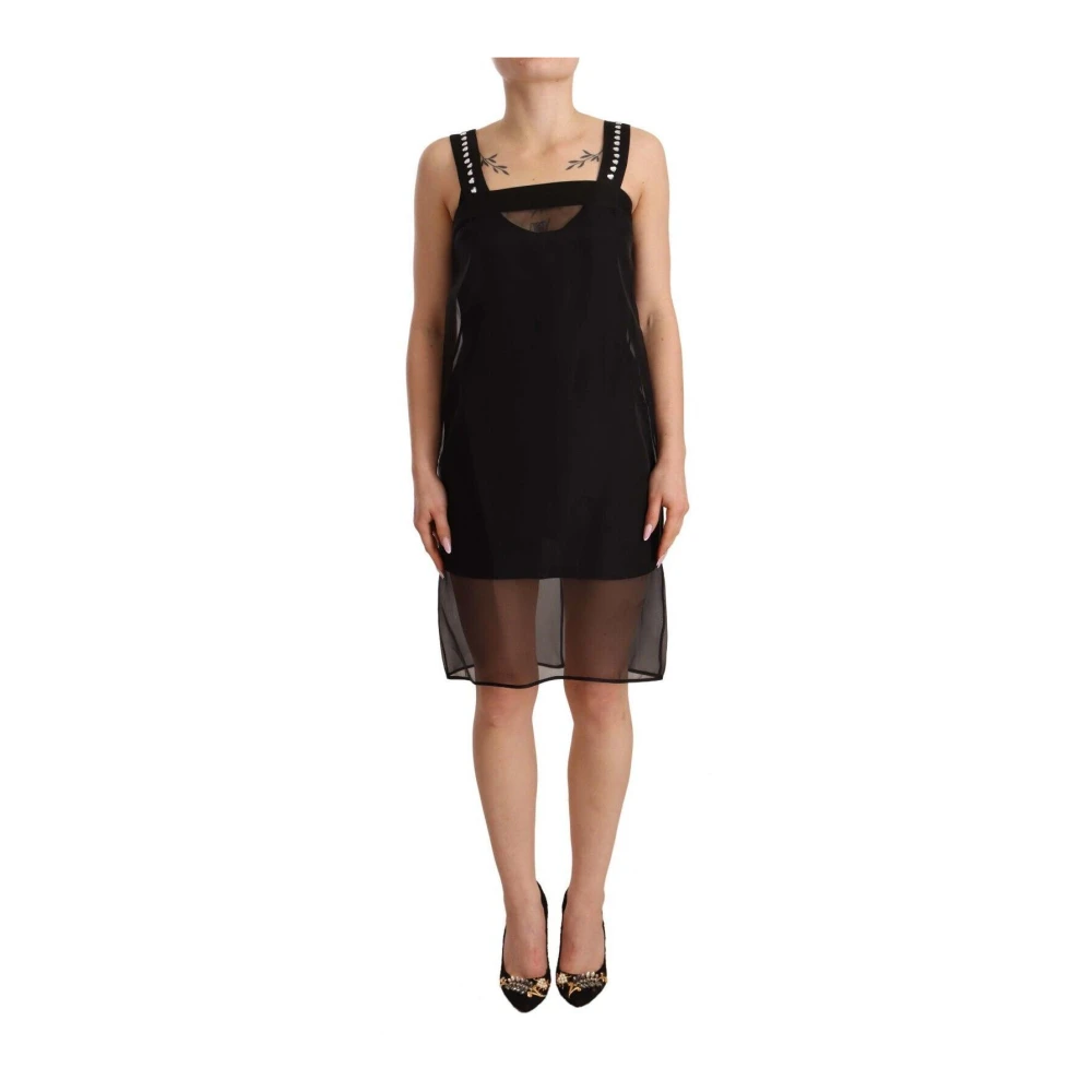 Dolce & Gabbana Vrouw Zwart Kleedjes Dames, S, Polyester, E Sheer Overlay Mini Jurk Met Versieringen