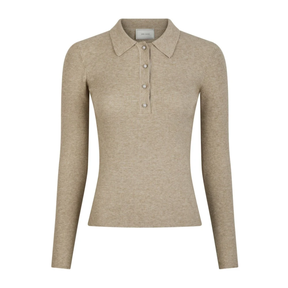 NEO NOIR Beige Melange Gebreide Trui met Parelknopen Beige Dames