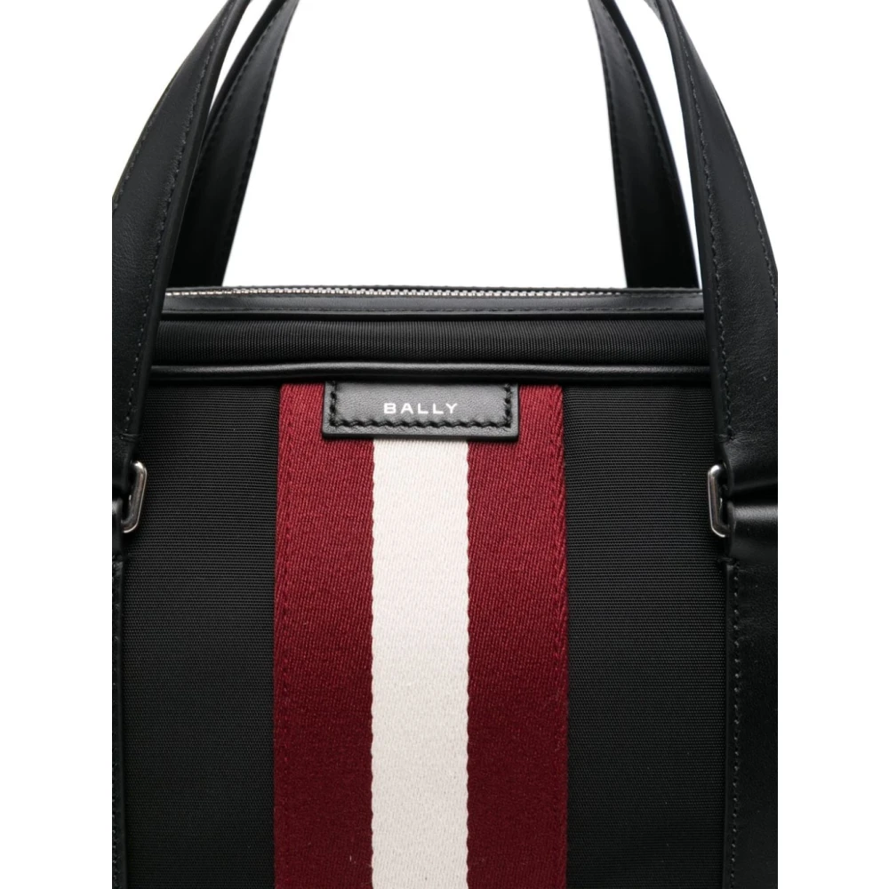 Bally Leren Tas met Logo Patch en Handvat Black Heren