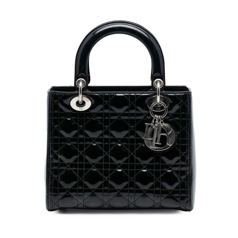 Dior Vintage Women's Black Pre-Owned Patent Cannage Satchel