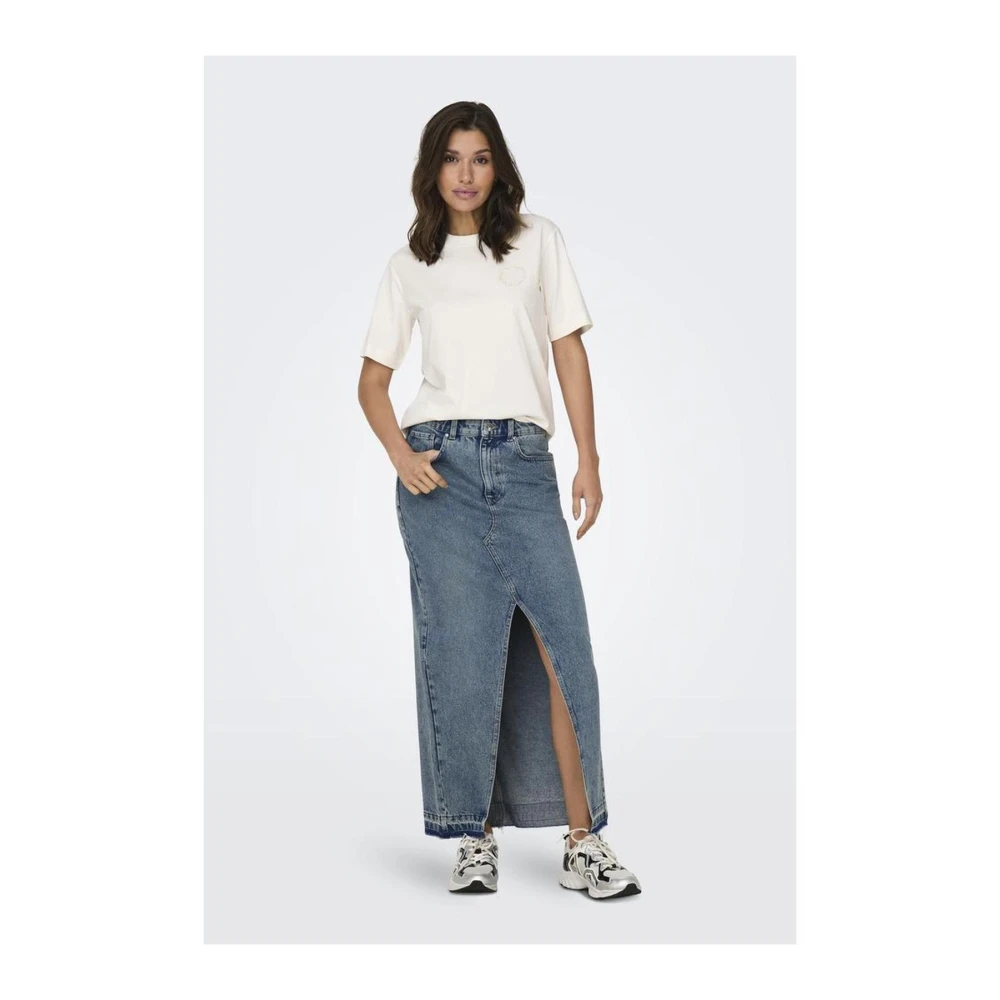 Only Blauwe Katoenen Lange Rok Damesmode Blue Dames