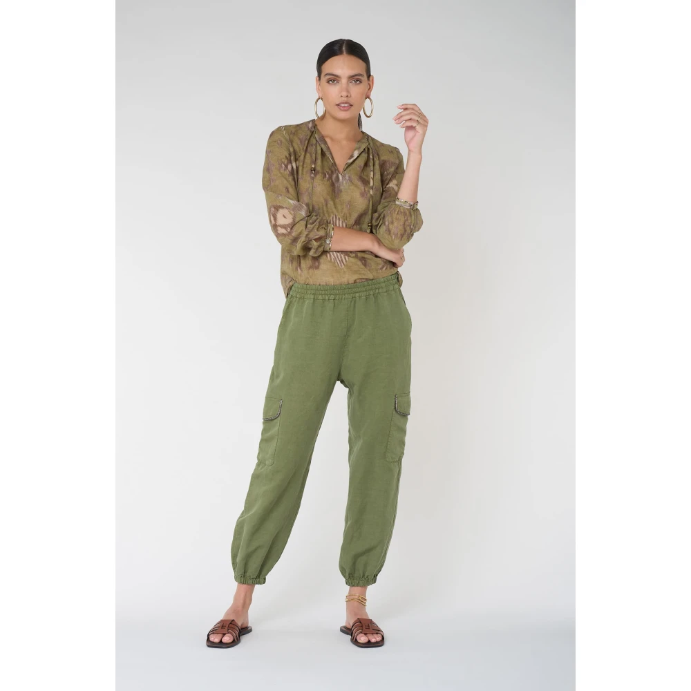 bazar deluxe Groene Katoenen Bedrukte Overhemd Green Dames