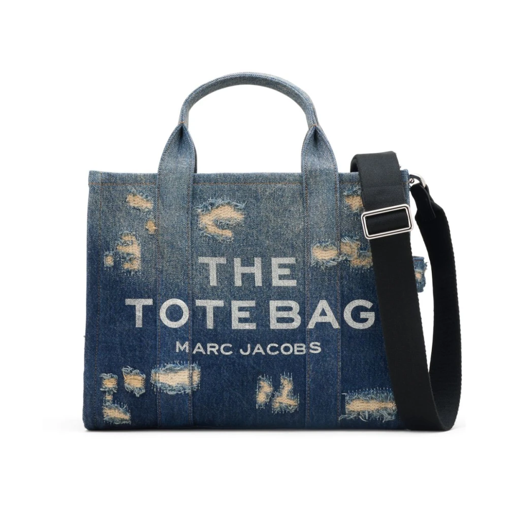 Denim Blå Tote Bag med Distressed Detaljer