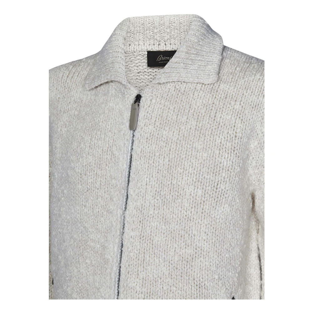 Brioni Beige Gebreide Rits Cardigan Aw24 Beige Heren