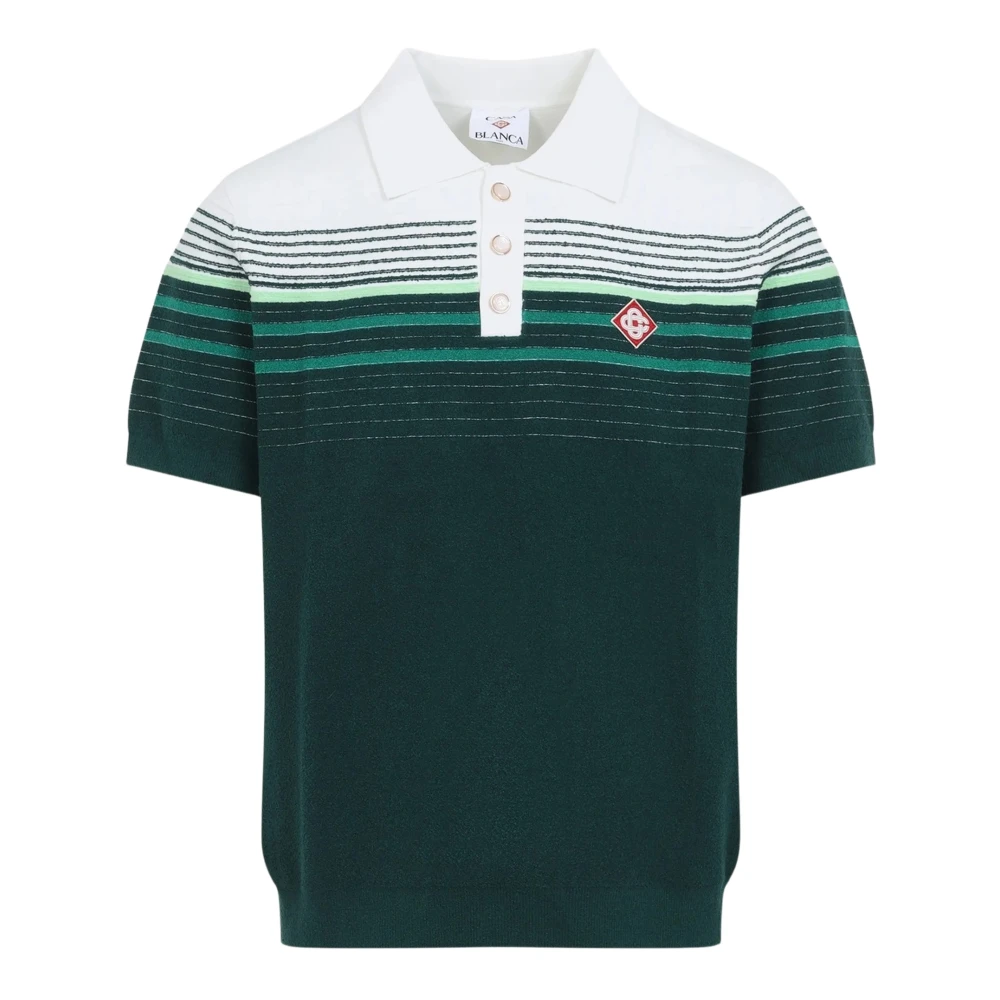 Casablanca , Polo Shirts, Male, Multicolor, L, Logo Patch Stripe Knitted Polo Shirt