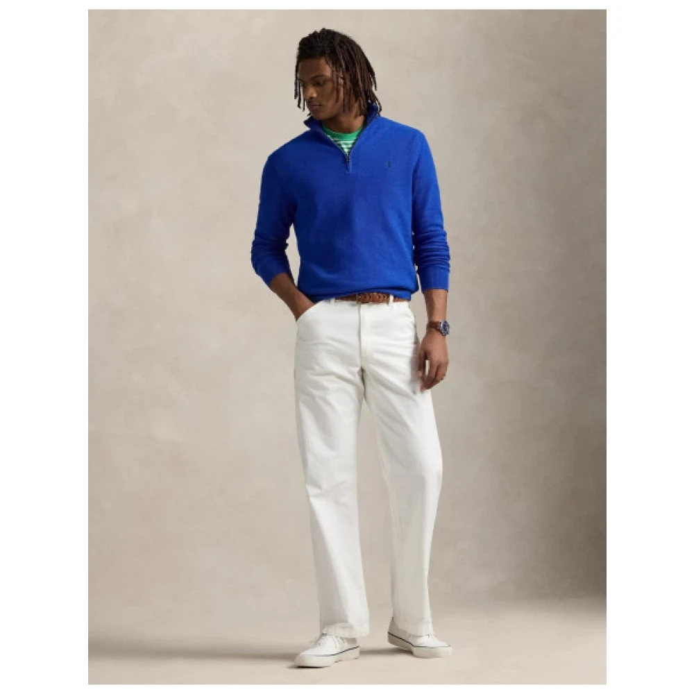 Polo Ralph Lauren Honingraat Gebreide Half-Zip Katoenen Trui Blue Heren
