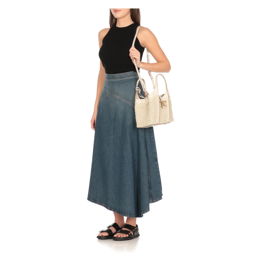 TOD'S Witte Raffia en Leren Tas met Bijpassende Pochette White Dames