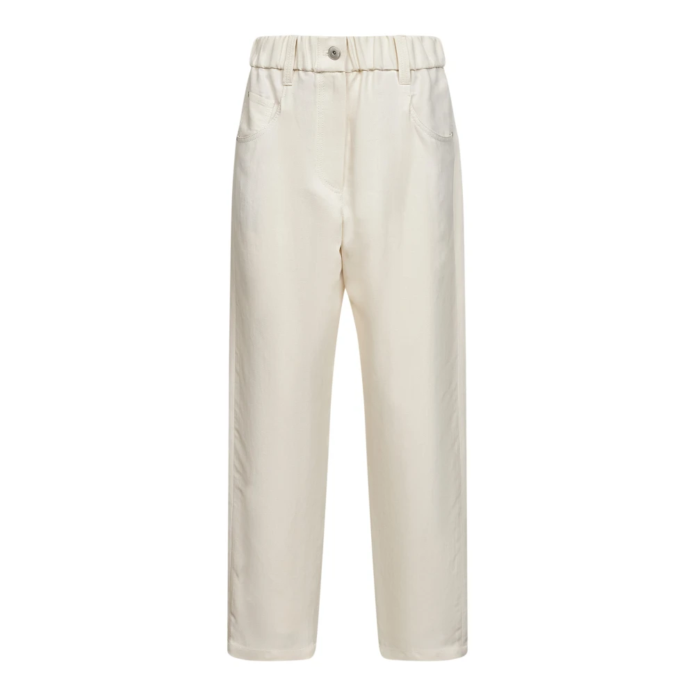 Brunello Cucinelli Beige Fluid Twill Baggy Trousers - Female - Straight Trousers - S - Trousers