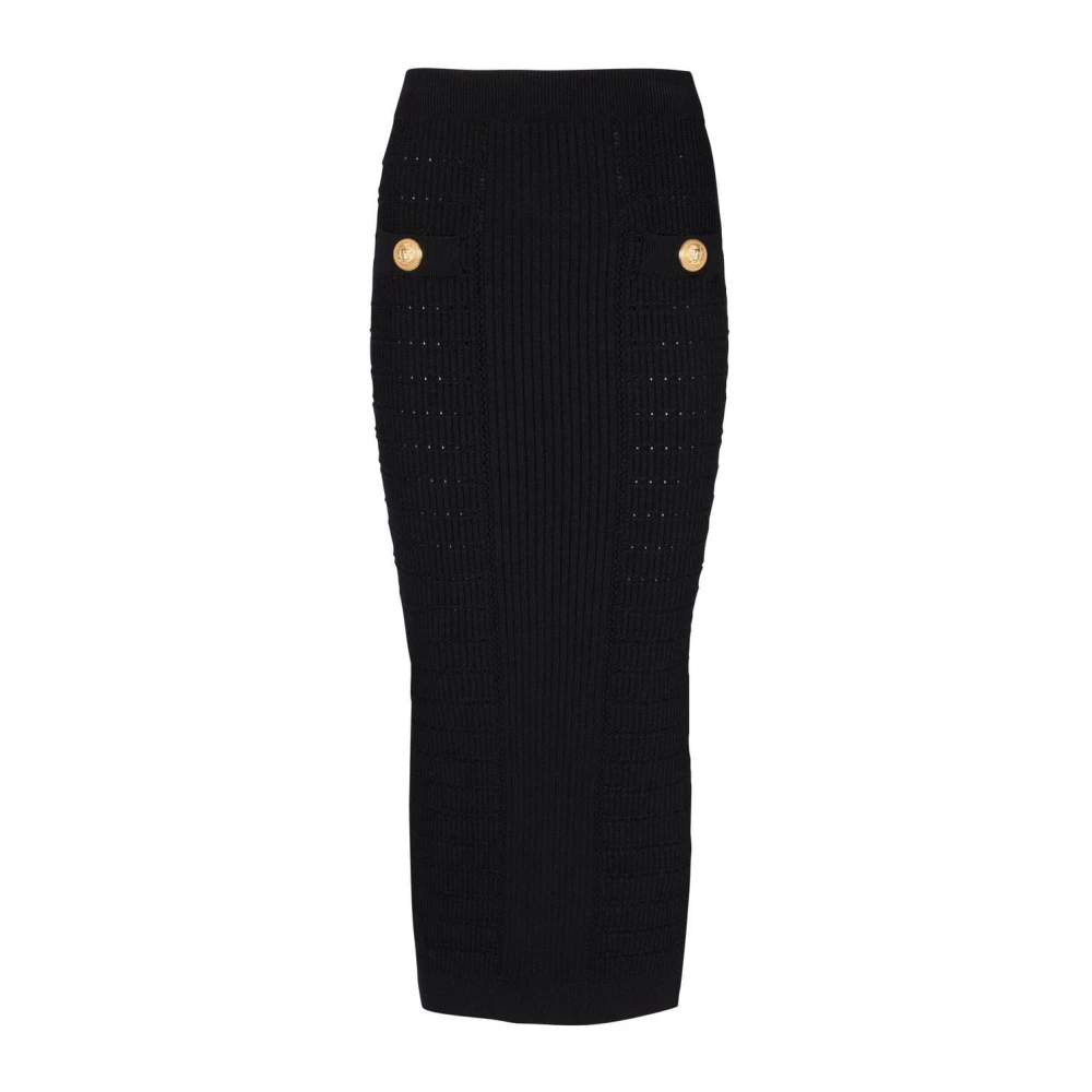 Balmain Black Hw 2Btn Knit Midi Skirt - Female - Midi Skirts - L - Skirts