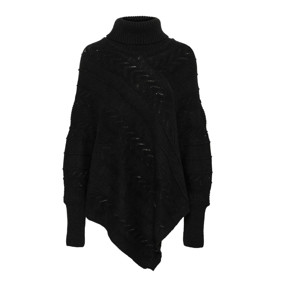 Cream Zwarte Coltrui Poncho Trui Black Dames