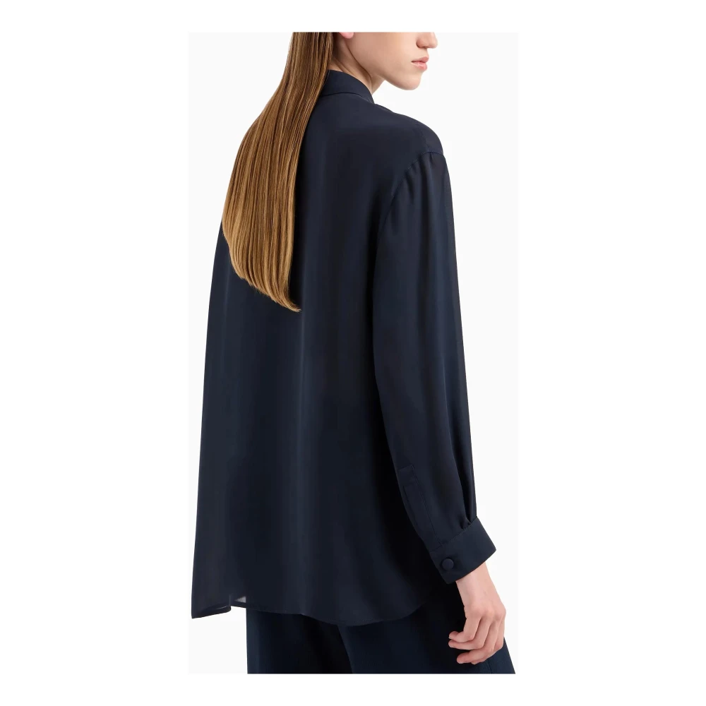 Emporio Armani Blauwe Zijden Georgette Klassieke Kraag Shirt Blue Dames
