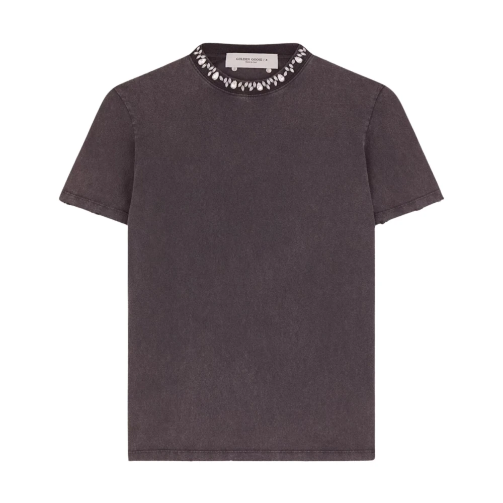 Golden Goose Distressed katoenen T-shirt met kristallen Gray Heren
