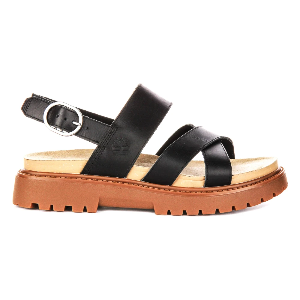 Timberland , Flat Sandals, Female, Black, 4 Uk, Black Leather Backstrap Sandal For Women