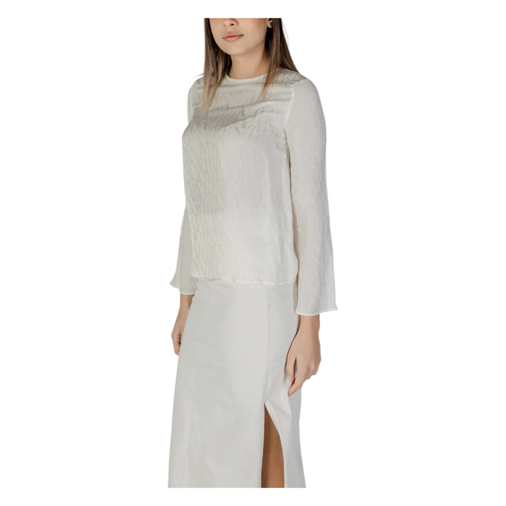 Armani Exchange Beige Viscose Blouse met Lange Mouwen Beige Dames