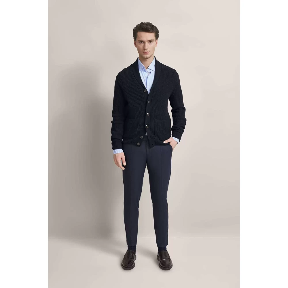 Bugatti Gebreid Vest met Knopen en Ronde V-hals Black Heren