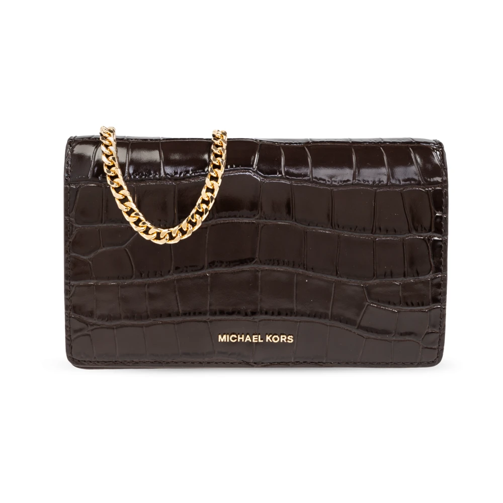 Michael Kors Bruin Leren Schoudertas Krokodileffect Brown Dames
