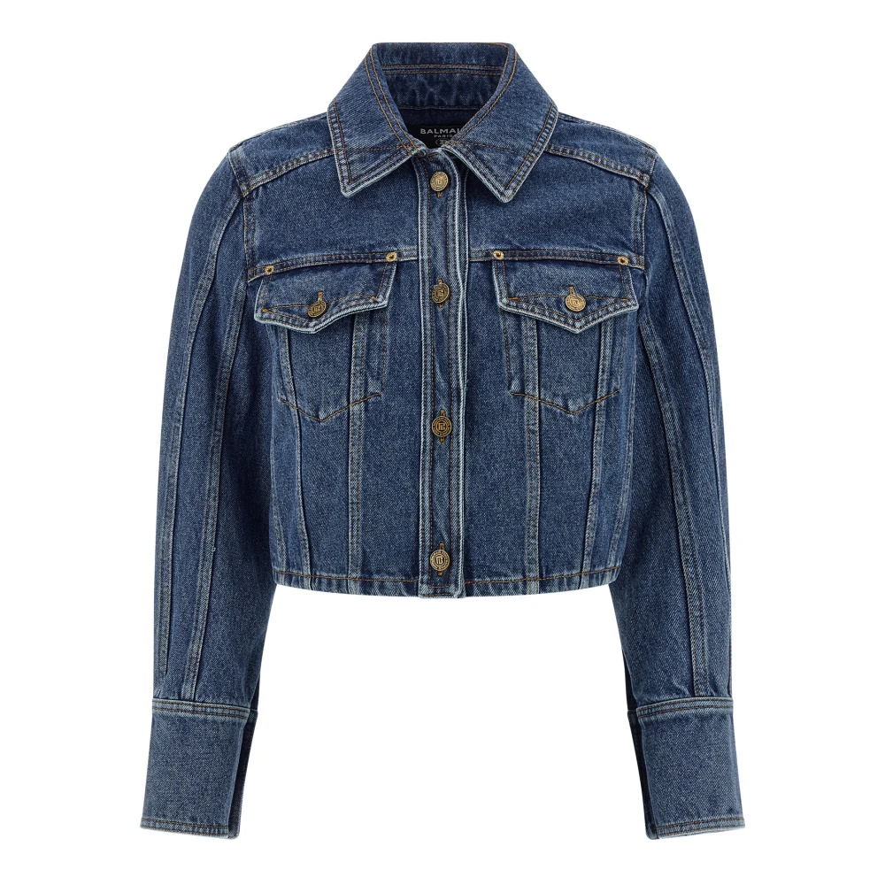 Balmain Blue Cropped Faded Denim Jacket - Female - Denim Jackets - Xs - Jackets